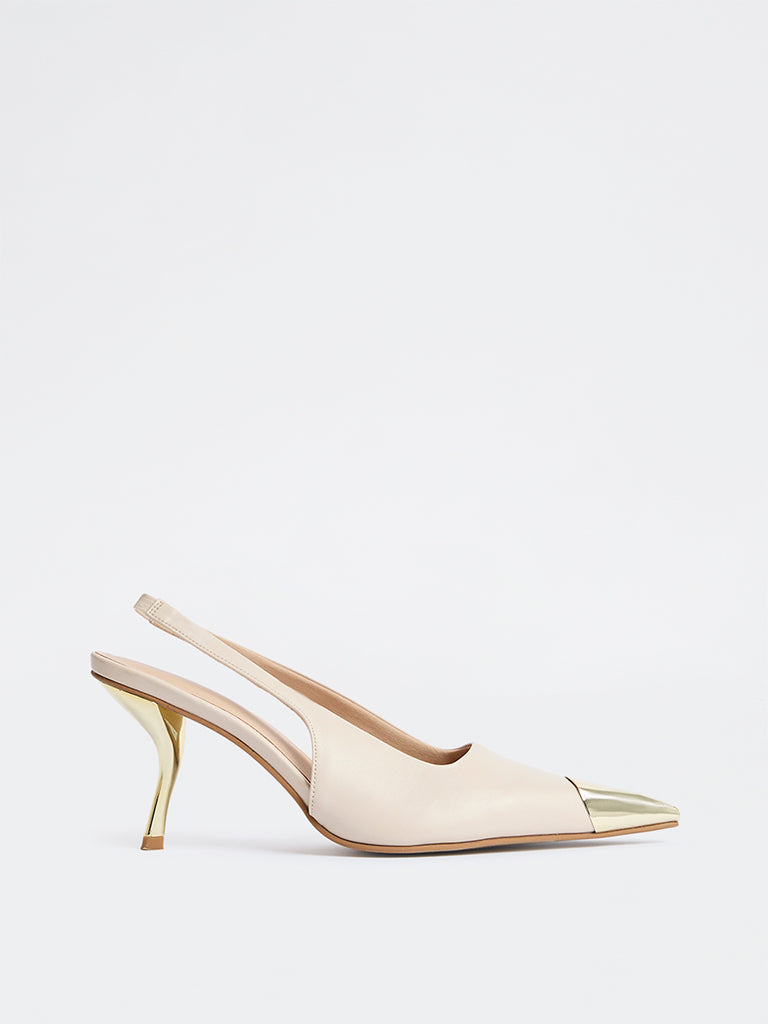 LUNA BLU Ivory Metallic Toe-Cap Slingback Heel Shoes