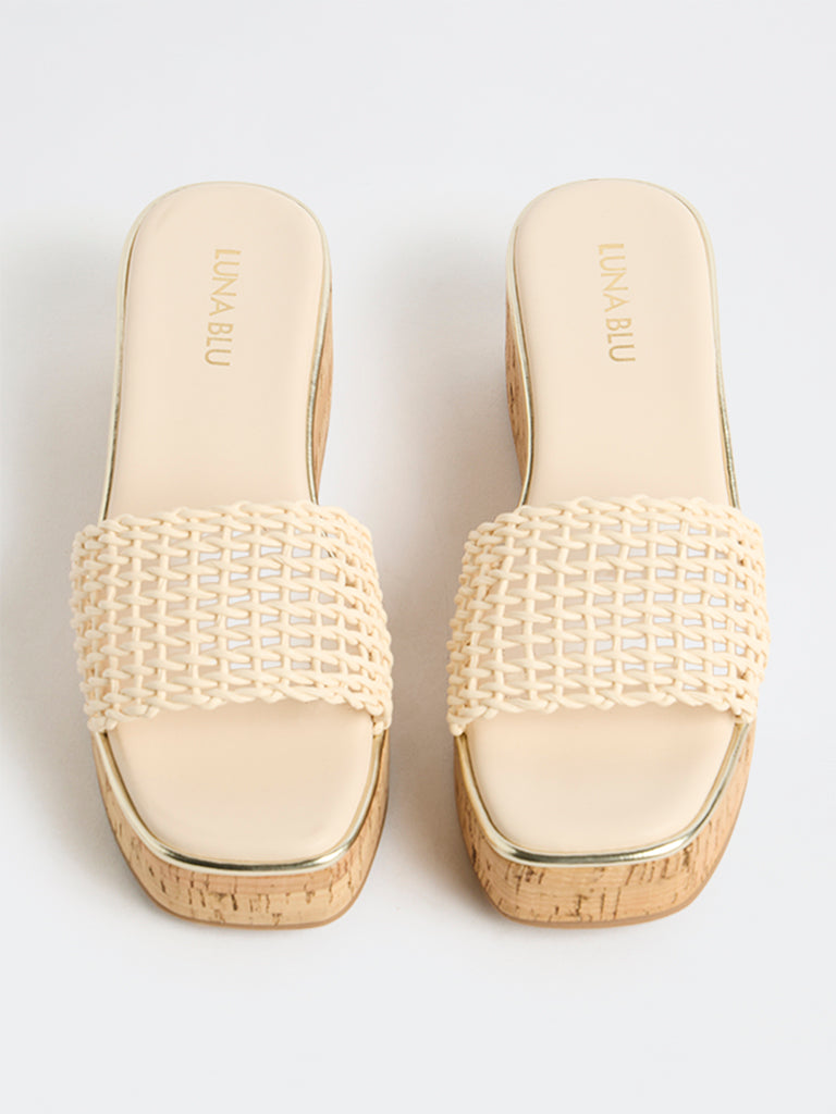 LUNA BLU Ivory Wedge Heel Sandals
