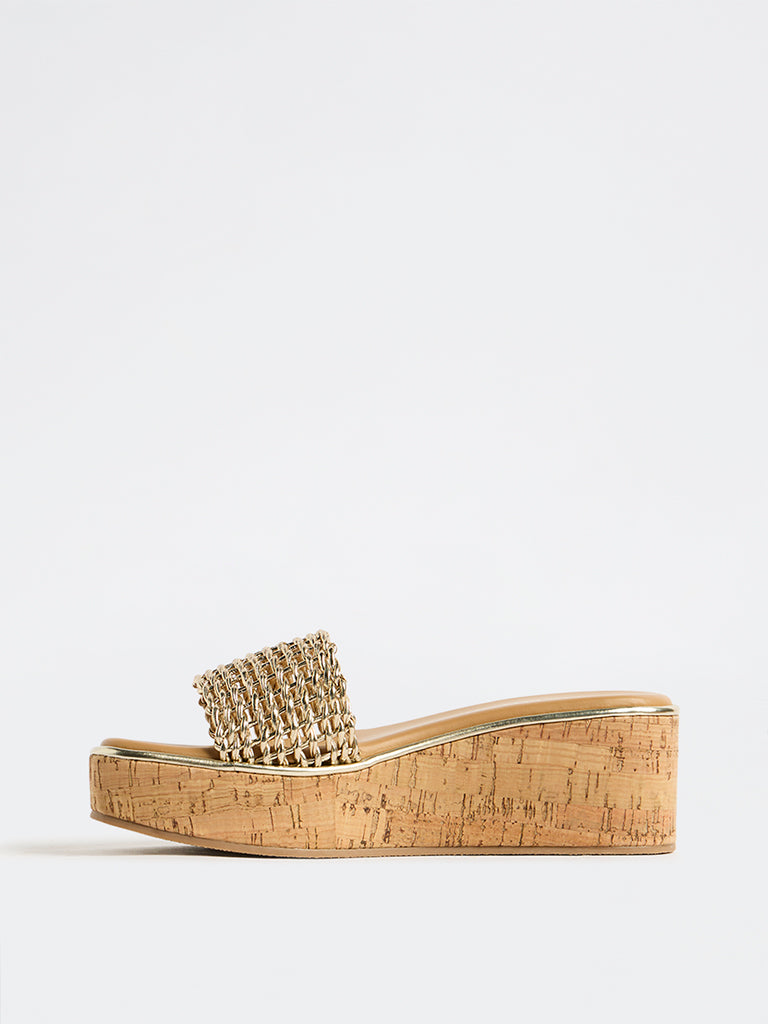 LUNA BLU Light Gold Wedge Heel Sandals