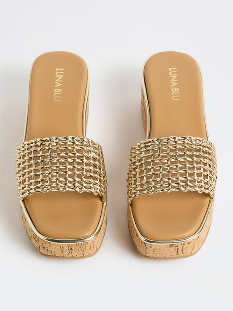 LUNA BLU Light Gold Wedge Heel Sandals