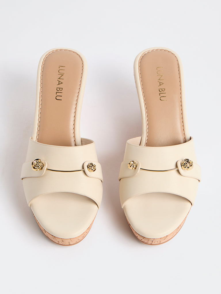 LUNA BLU Ivory Wedge Heel Sandals