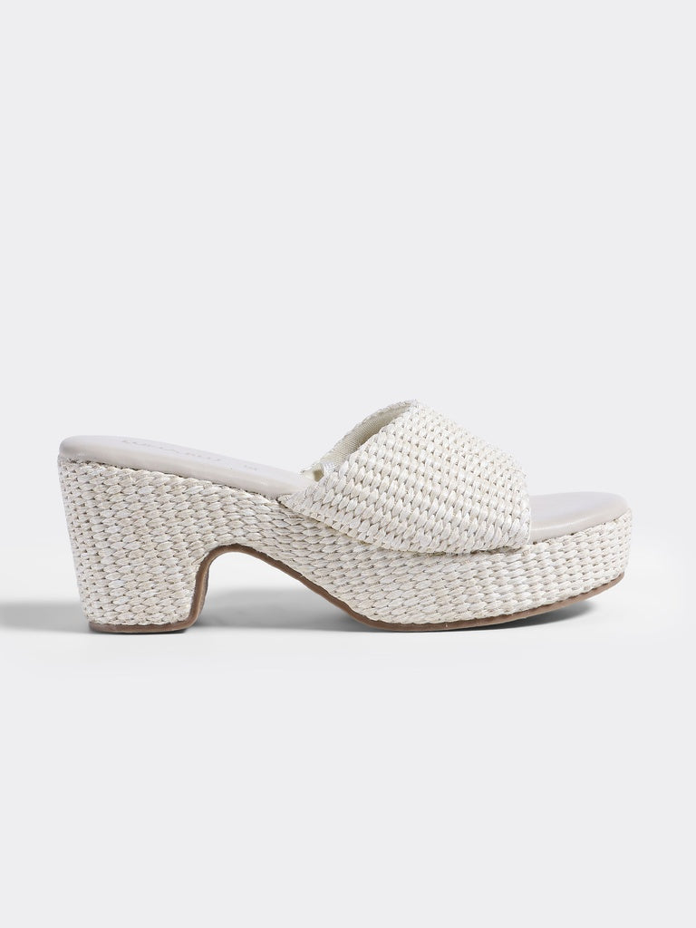LUNA BLU Ivory Raffia Textured Mules