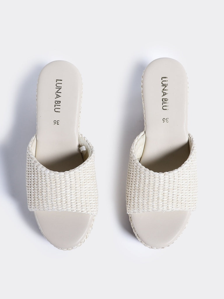 LUNA BLU Ivory Raffia Textured Mules