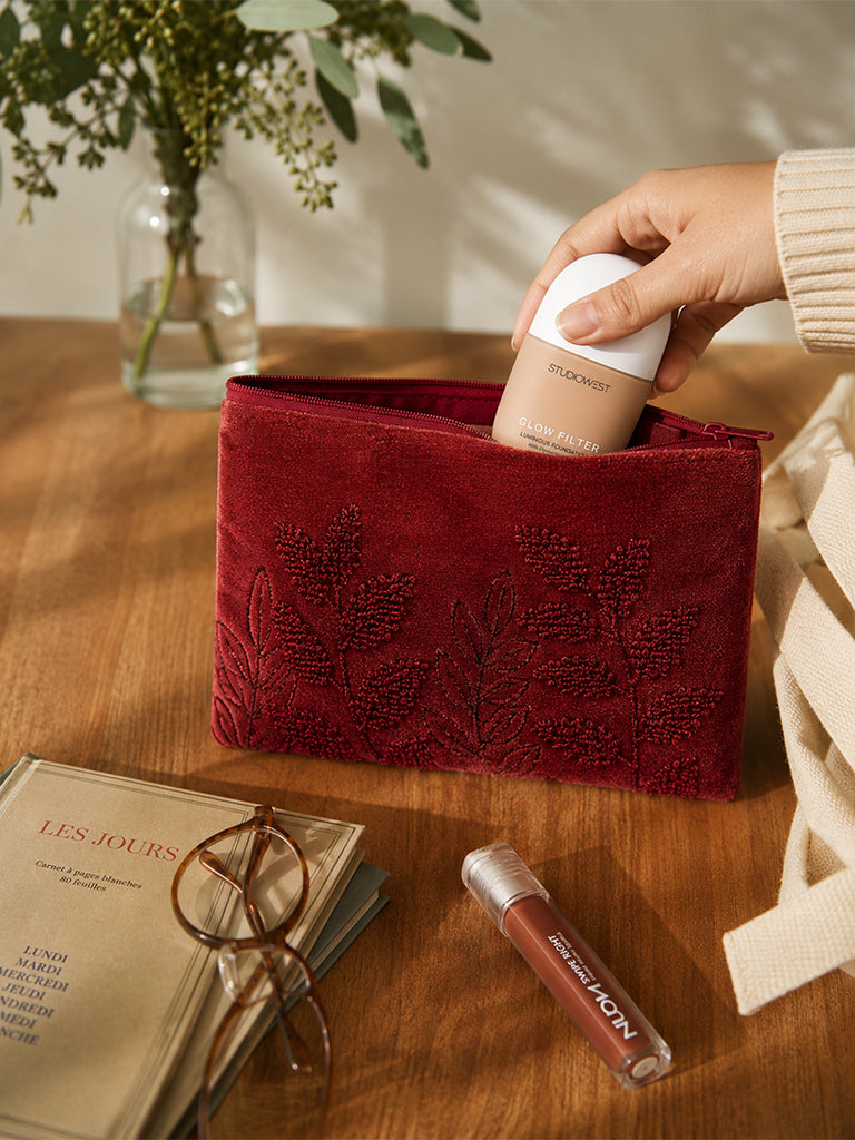 Westside Home Red Botanical Embossed Pouch