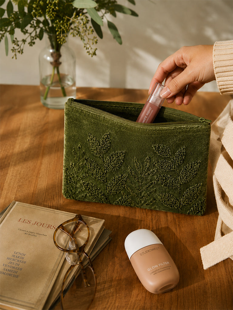 Westside Home Green Botanical Embossed Pouch