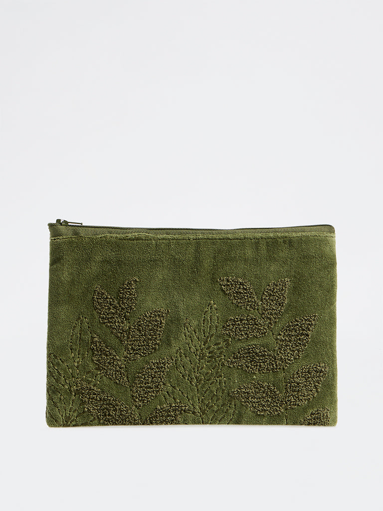 Westside Home Green Botanical Embossed Pouch