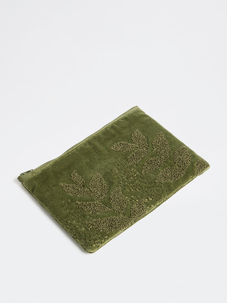 Westside Home Green Botanical Embossed Pouch