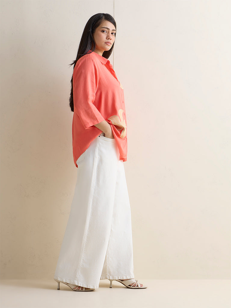 Gia Coral Floral Embroidered Shirt