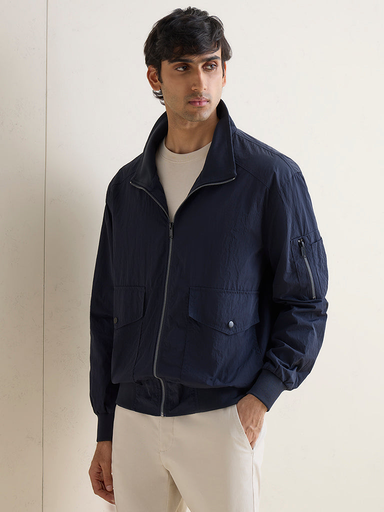 WES Casuals Navy Relaxed-Fit Cotton Jacket