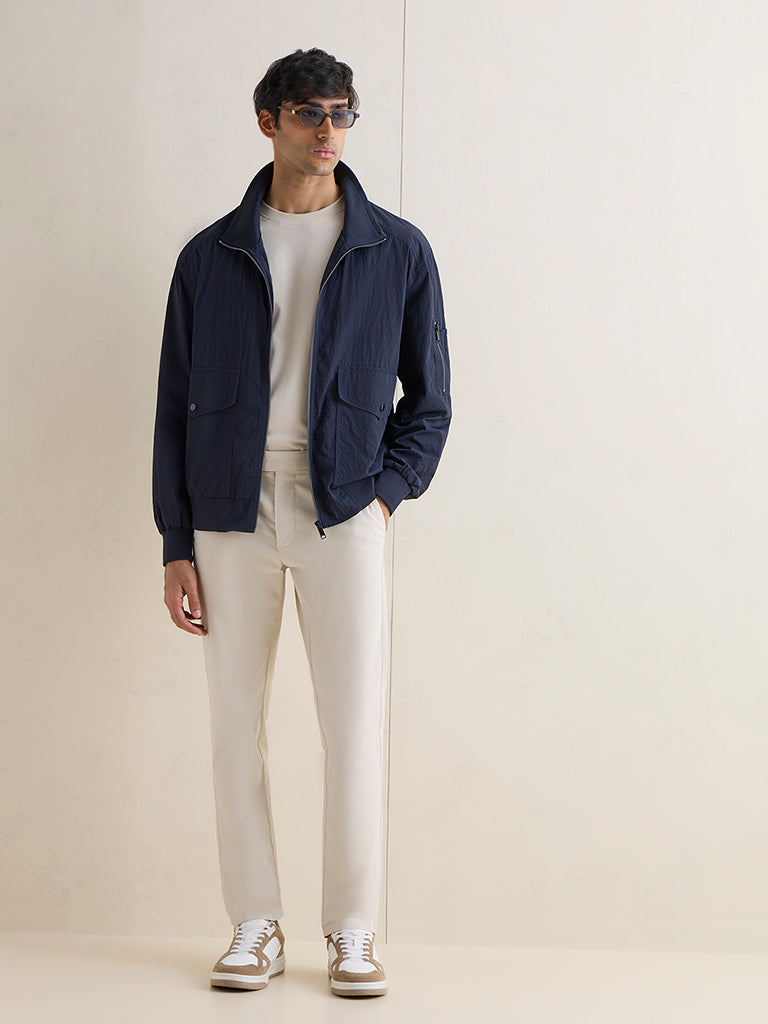 WES Casuals Navy Relaxed-Fit Cotton Jacket