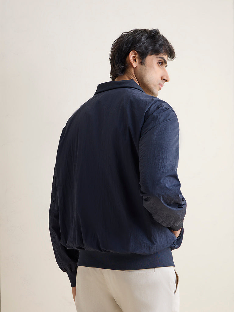 WES Casuals Navy Relaxed-Fit Cotton Jacket