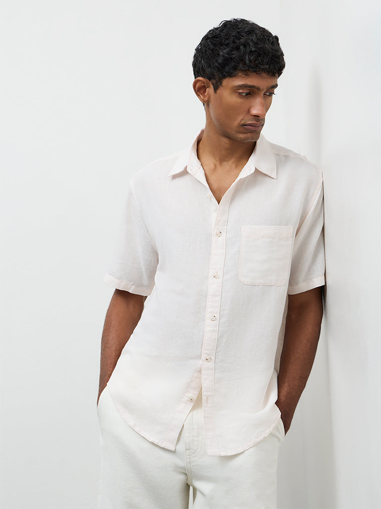 WES Casuals Light Pink Relaxed-Fit Linen-Blend Shirt
