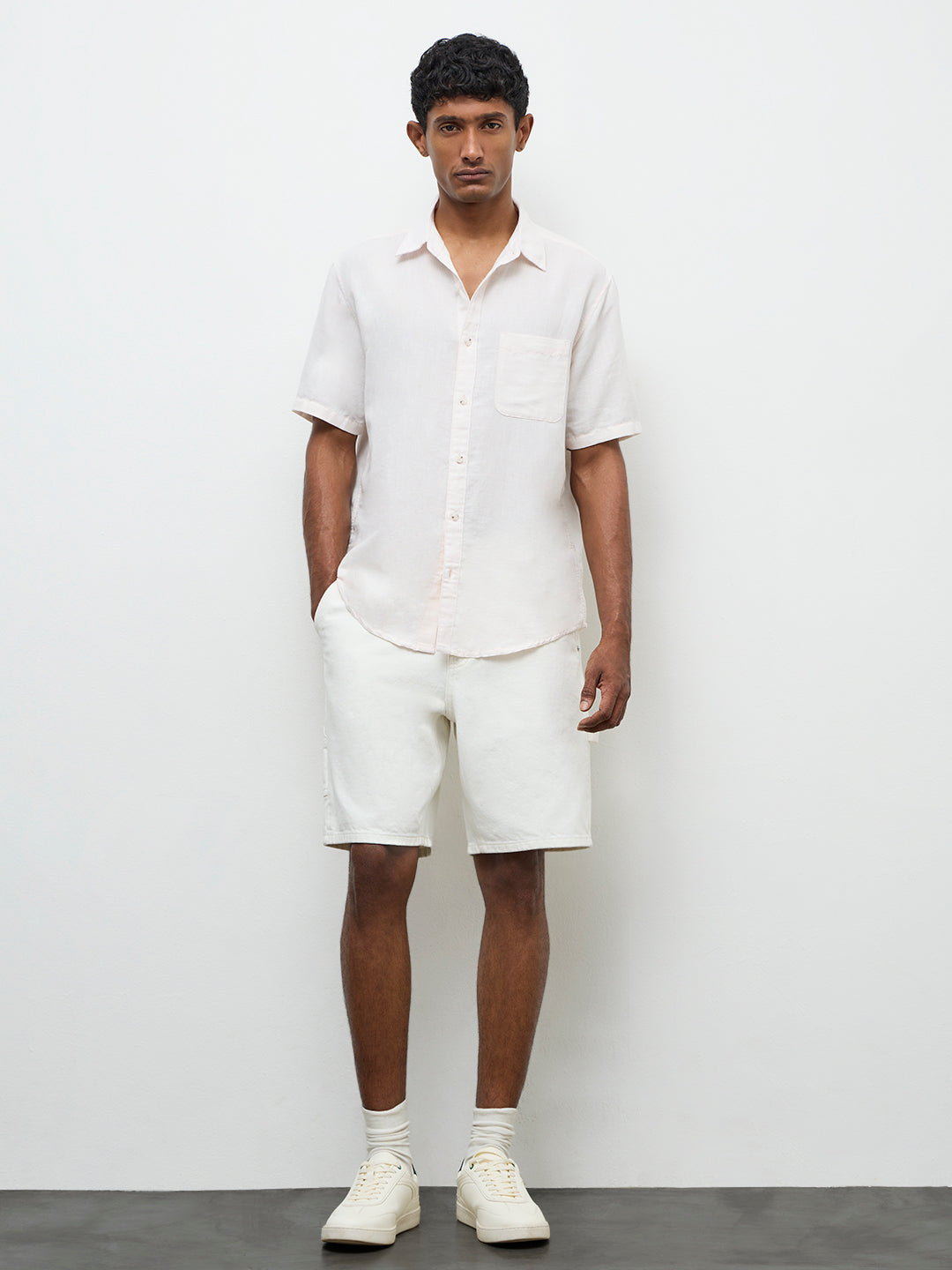 WES Casuals Light Pink Relaxed-Fit Linen-Blend Shirt