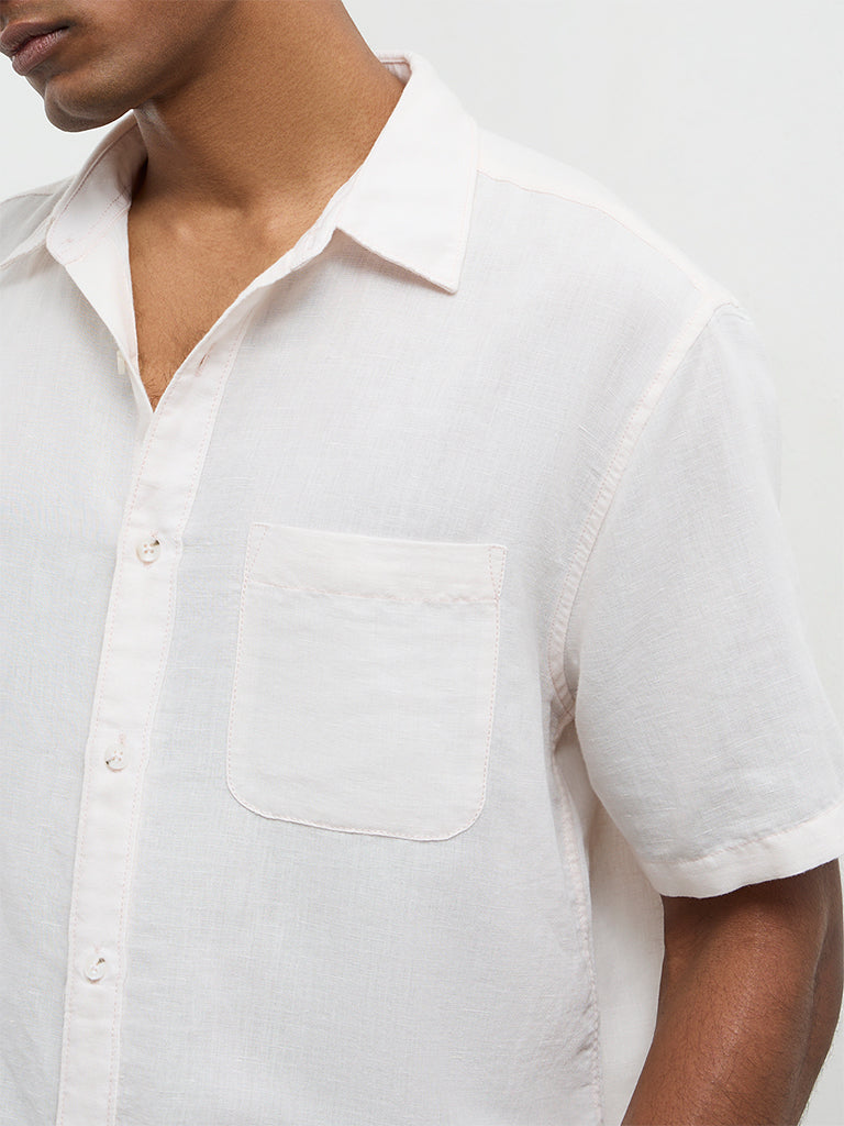 WES Casuals Light Pink Relaxed-Fit Linen-Blend Shirt