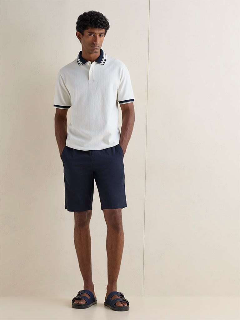 WES Casuals Off-White Relaxed-Fit Cotton-Blend Polo T-Shirt