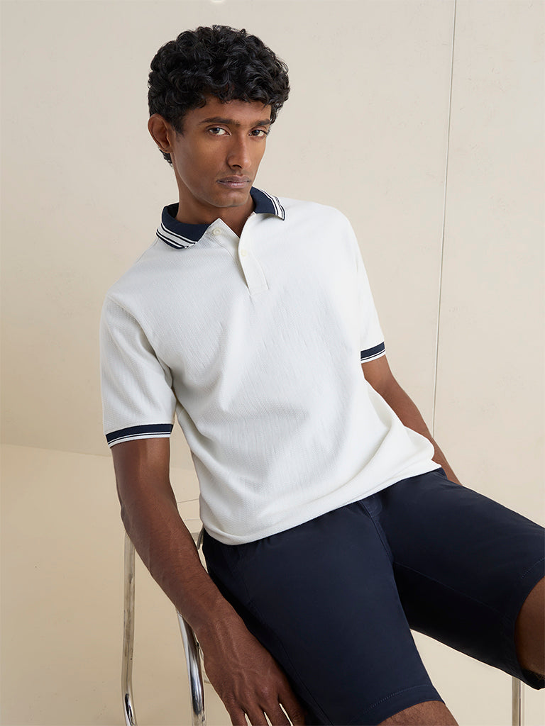 WES Casuals Off-White Relaxed-Fit Cotton-Blend Polo T-Shirt
