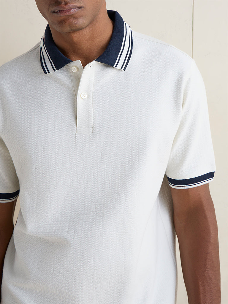 WES Casuals Off-White Relaxed-Fit Cotton-Blend Polo T-Shirt