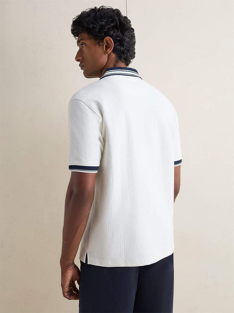 WES Casuals Off-White Relaxed-Fit Cotton-Blend Polo T-Shirt
