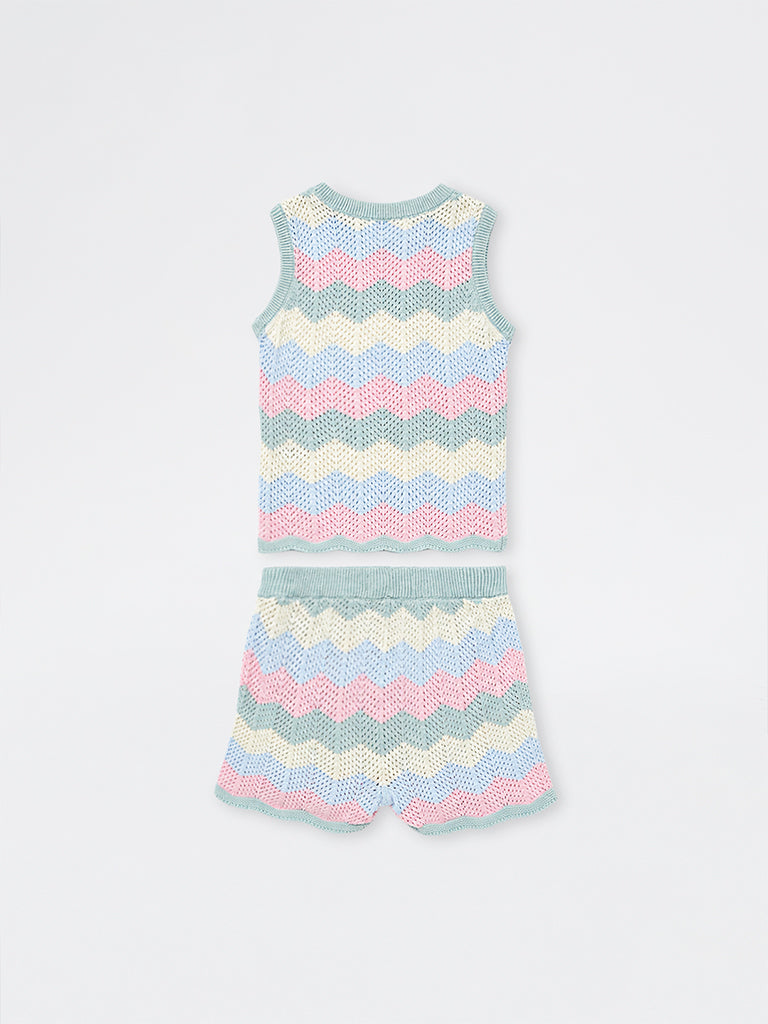 HOP Baby Girls Multicolour Chevron Pattern Cotton Top and Shorts Set