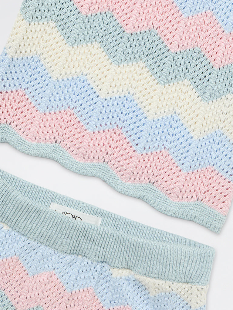 HOP Baby Girls Multicolour Chevron Pattern Cotton Top and Shorts Set