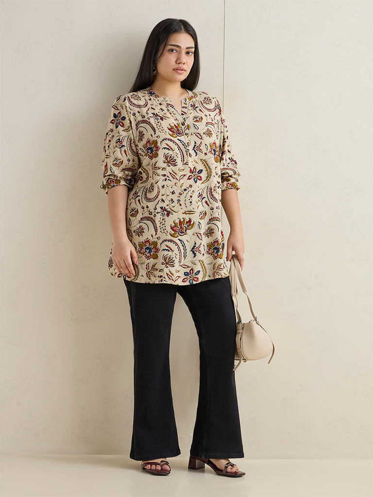 Diza Beige Floral Printed Tunic