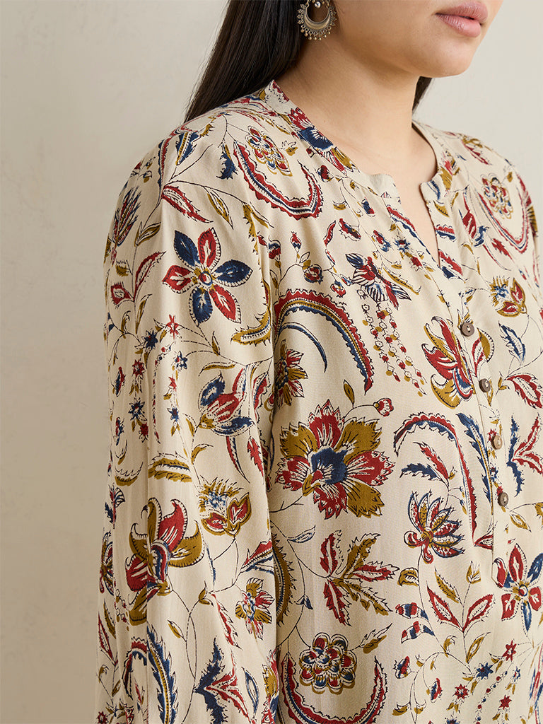 Diza Beige Floral Printed Tunic