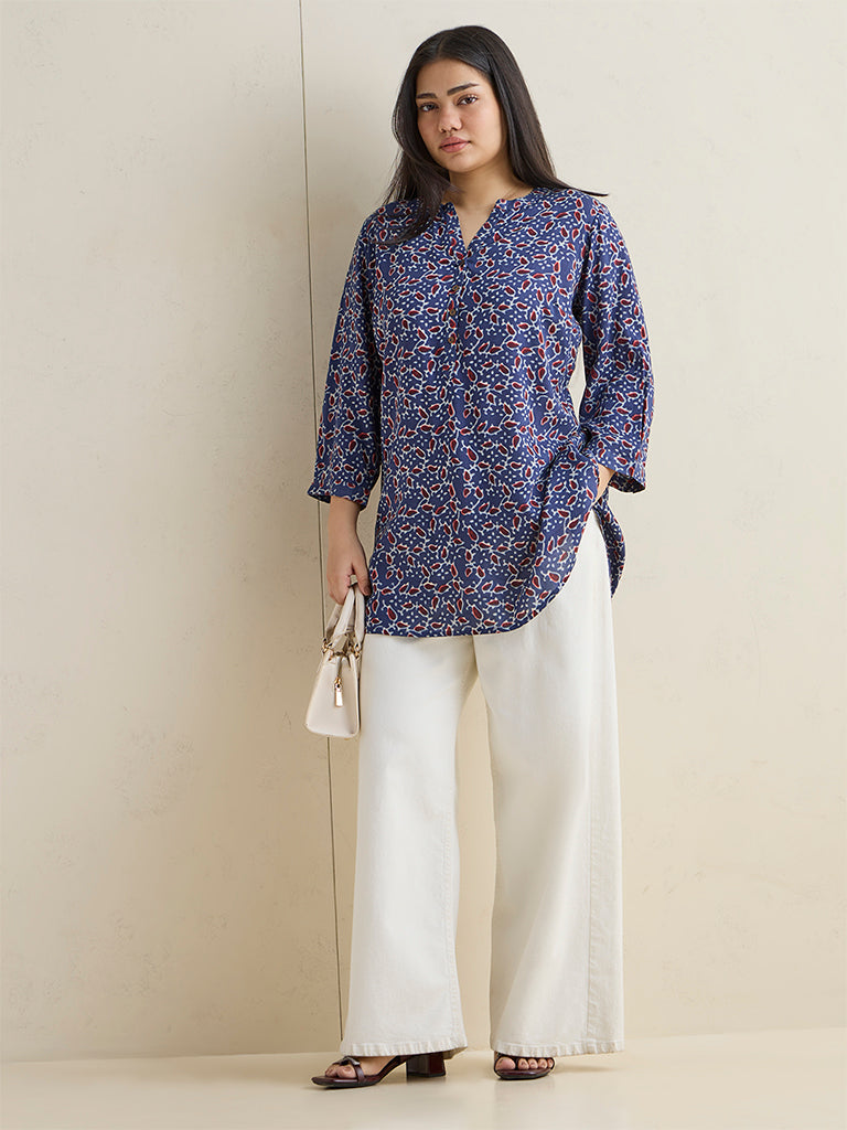 Diza Indigo Botanical Printed Tunic