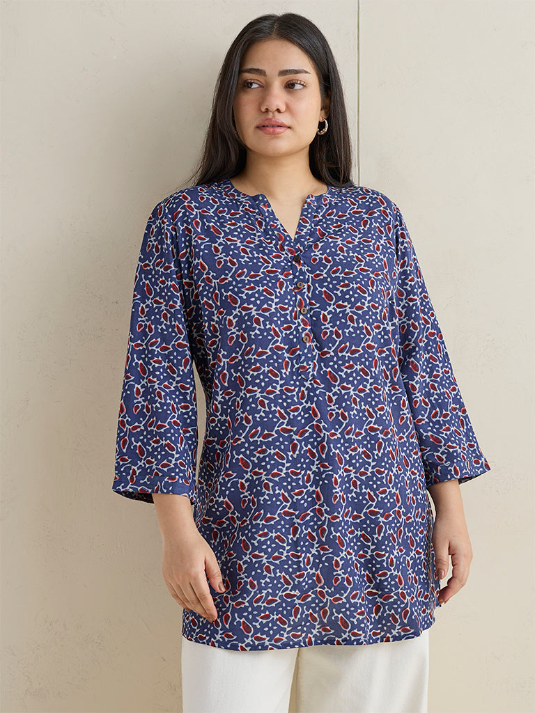 Diza Indigo Botanical Printed Tunic