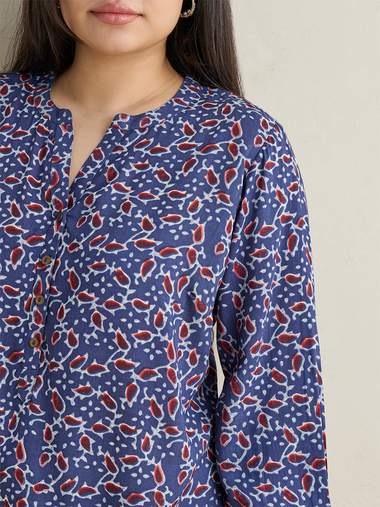 Diza Indigo Botanical Printed Tunic