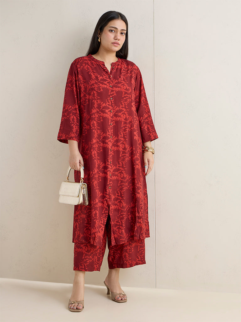 Diza Red Floral Printed A-Line Kurta