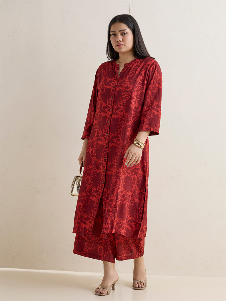 Diza Red Floral Printed A-Line Kurta