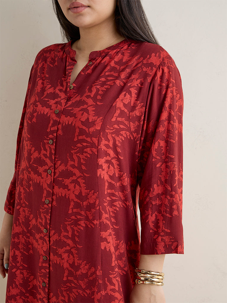 Diza Red Floral Printed A-Line Kurta