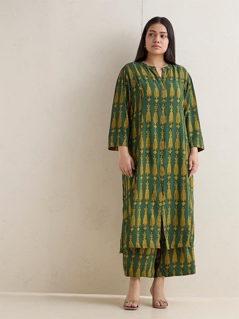 Diza Green Botanical Printed Kurta