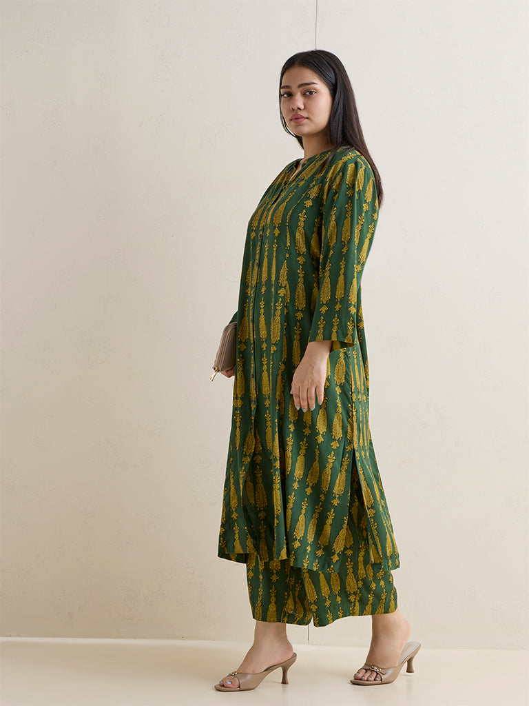 Diza Green Botanical Printed Kurta