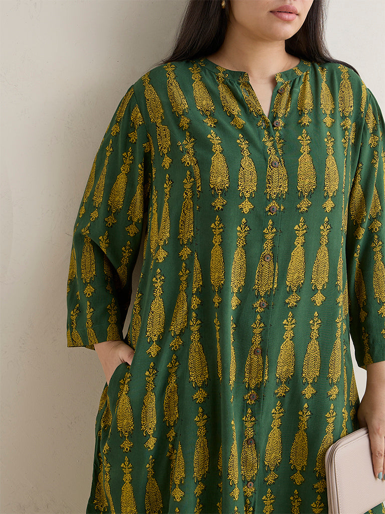 Diza Green Botanical Printed Kurta