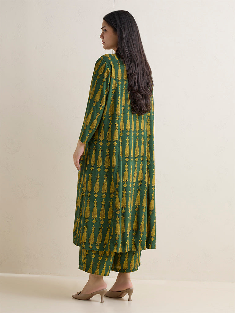 Diza Green Botanical Printed Kurta