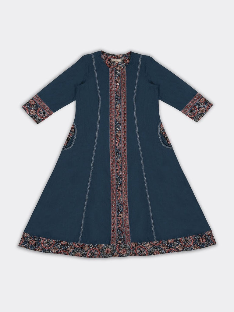 Utsa Indigo Printed Cotton A-Line Kurta