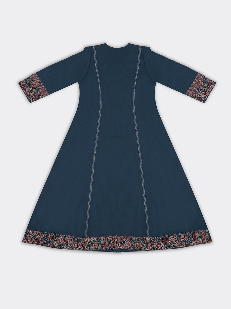 Utsa Indigo Printed Cotton A-Line Kurta