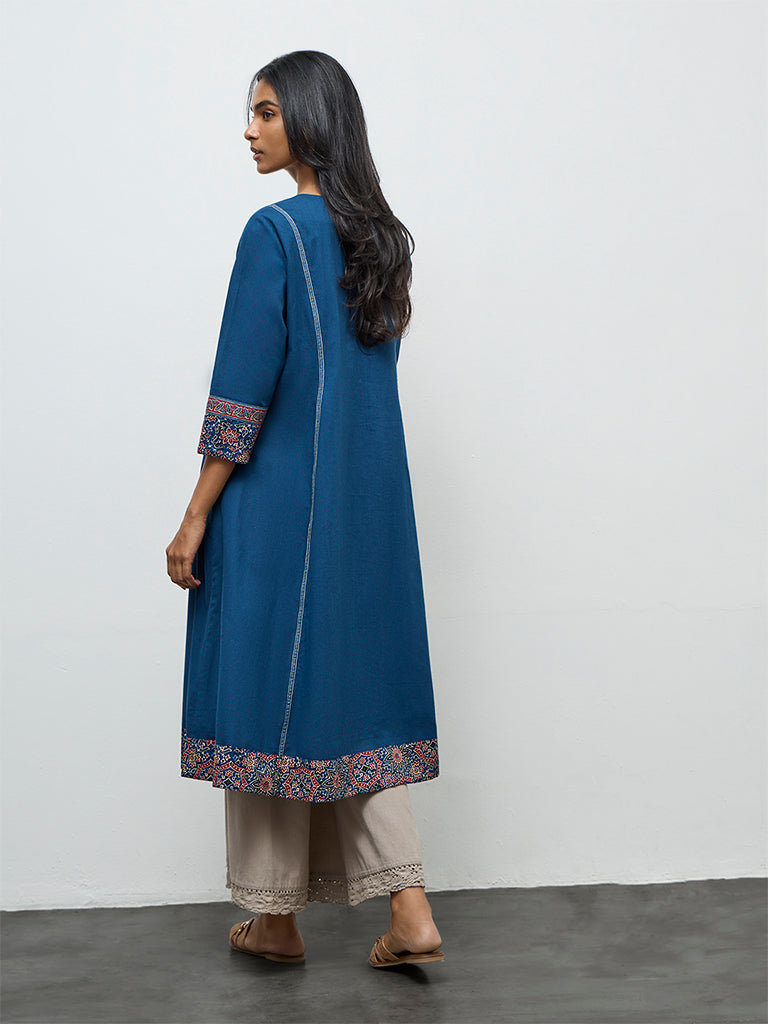 Utsa Indigo Printed Cotton A-Line Kurta