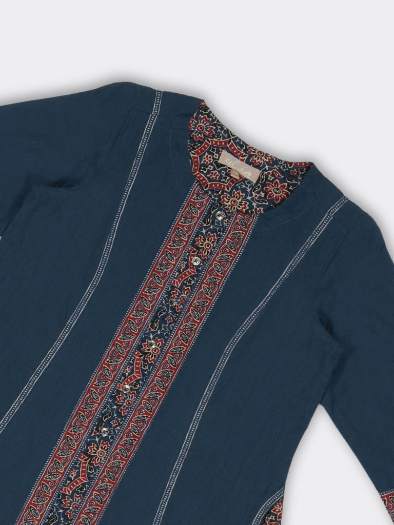 Utsa Indigo Printed Cotton A-Line Kurta