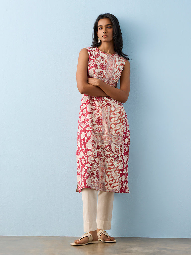 Utsa Beige Solid Cotton-Blend Pants