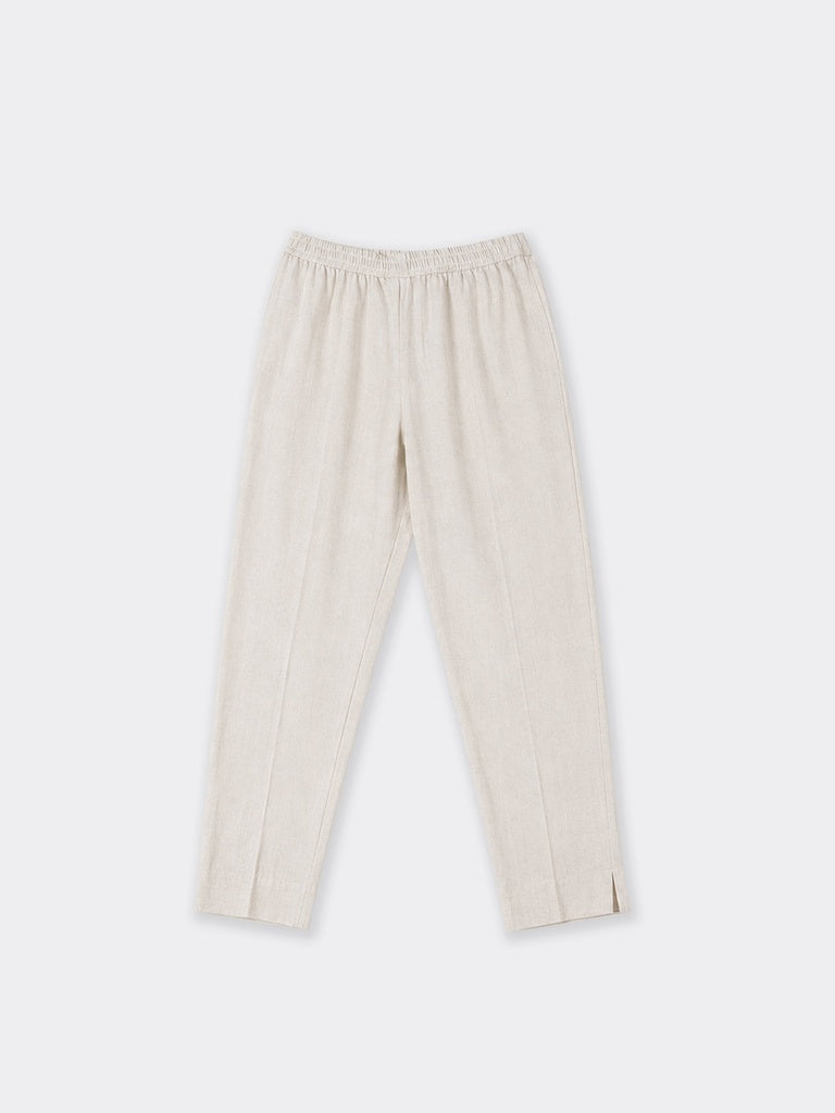 Utsa Beige Solid Cotton-Blend Pants