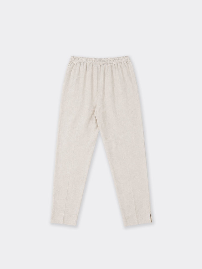 Utsa Beige Solid Cotton-Blend Pants