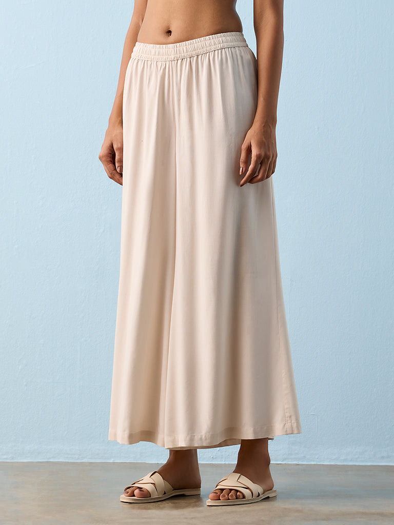 Utsa Beige Solid Palazzos