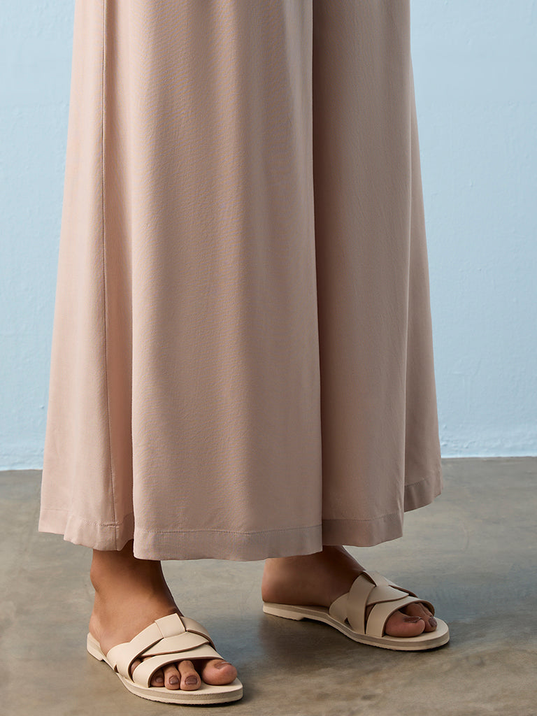 Utsa Taupe Solid Palazzos