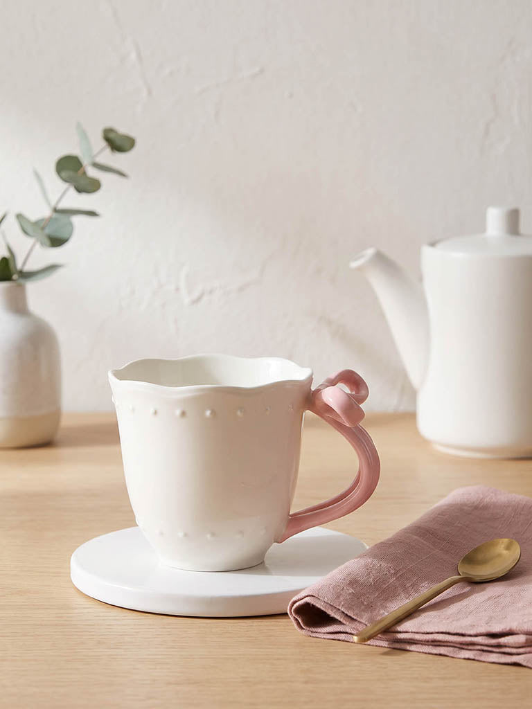 Westside Home White Ribbon Design Mug