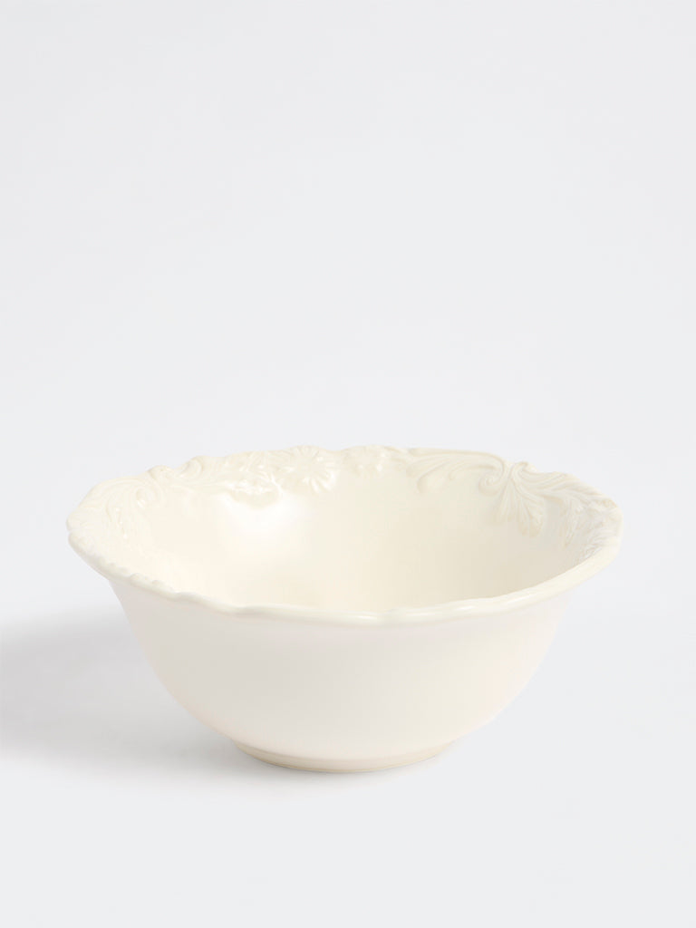 Westside Home Off-White Floral Design Large Bowl