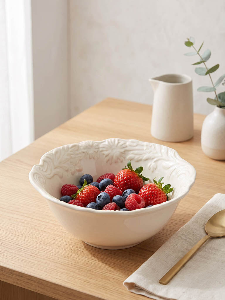 Westside Home Off-White Floral Design Bowl