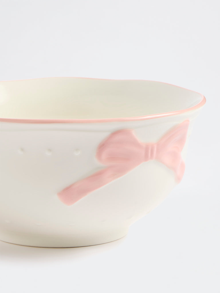 Westside Home White Bow Detailed Porcelain Bowl
