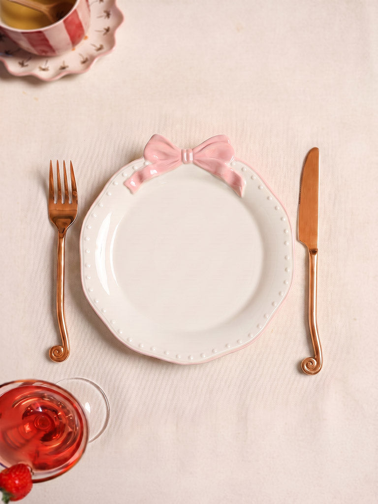 Westside Home White Bow Detailed Side Plate